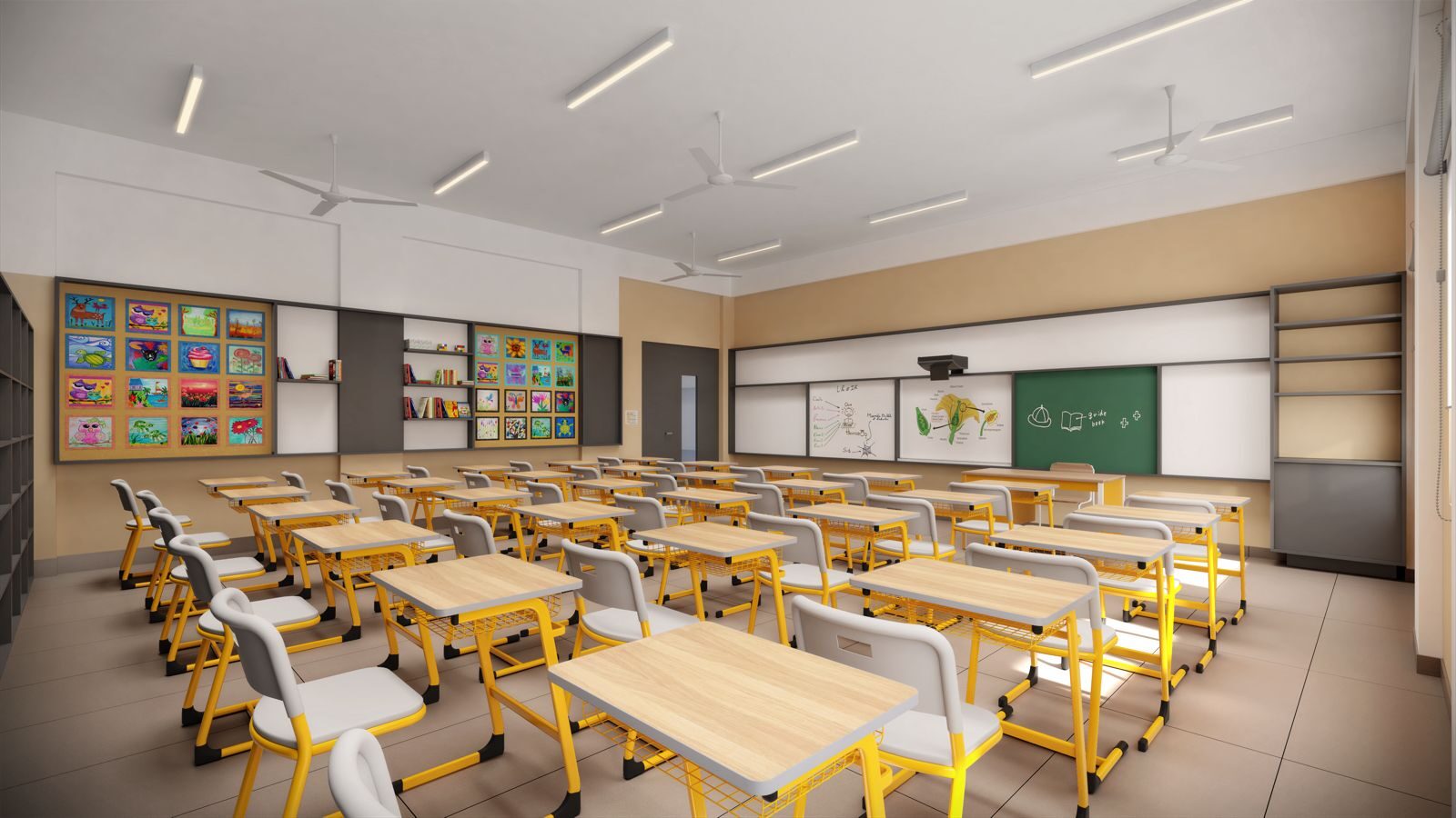 Image depicting Classroom with Benches and Desks
